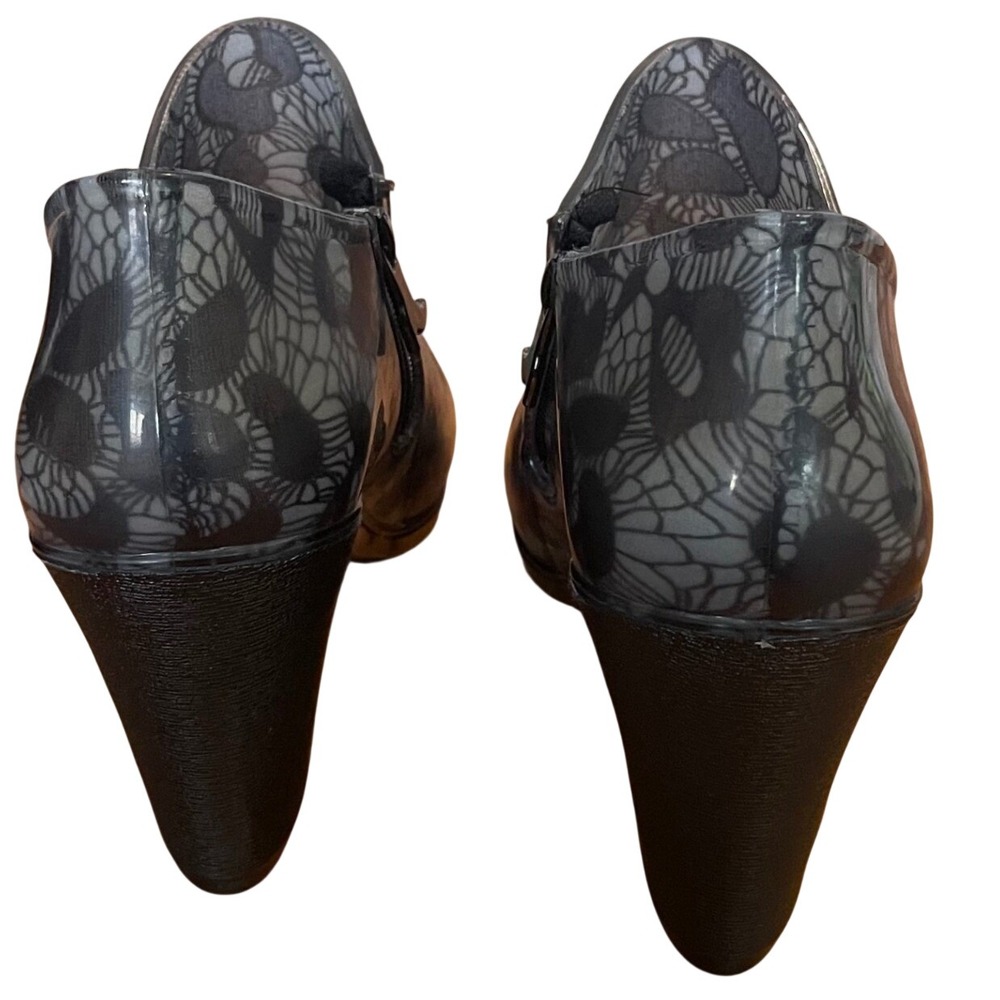 SANMM Black Dark Romantic Heeled Block Rain Boot, Rubber Size 40/9 Waterproof - Picture 5 of 13